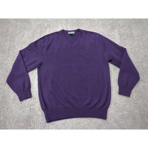 Daniel Cremieux Sweater Mens Large Purple V-Neck Long Sleeve 100% Cashmere